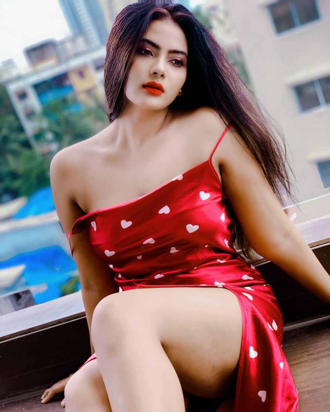 Red Color Dress Good Morning Model Anupama Prakash Sexy Look