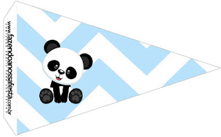 Osito Panda en Zigzag Celeste y Lunares Negros: Imprimibles Gratis para Fiestas.