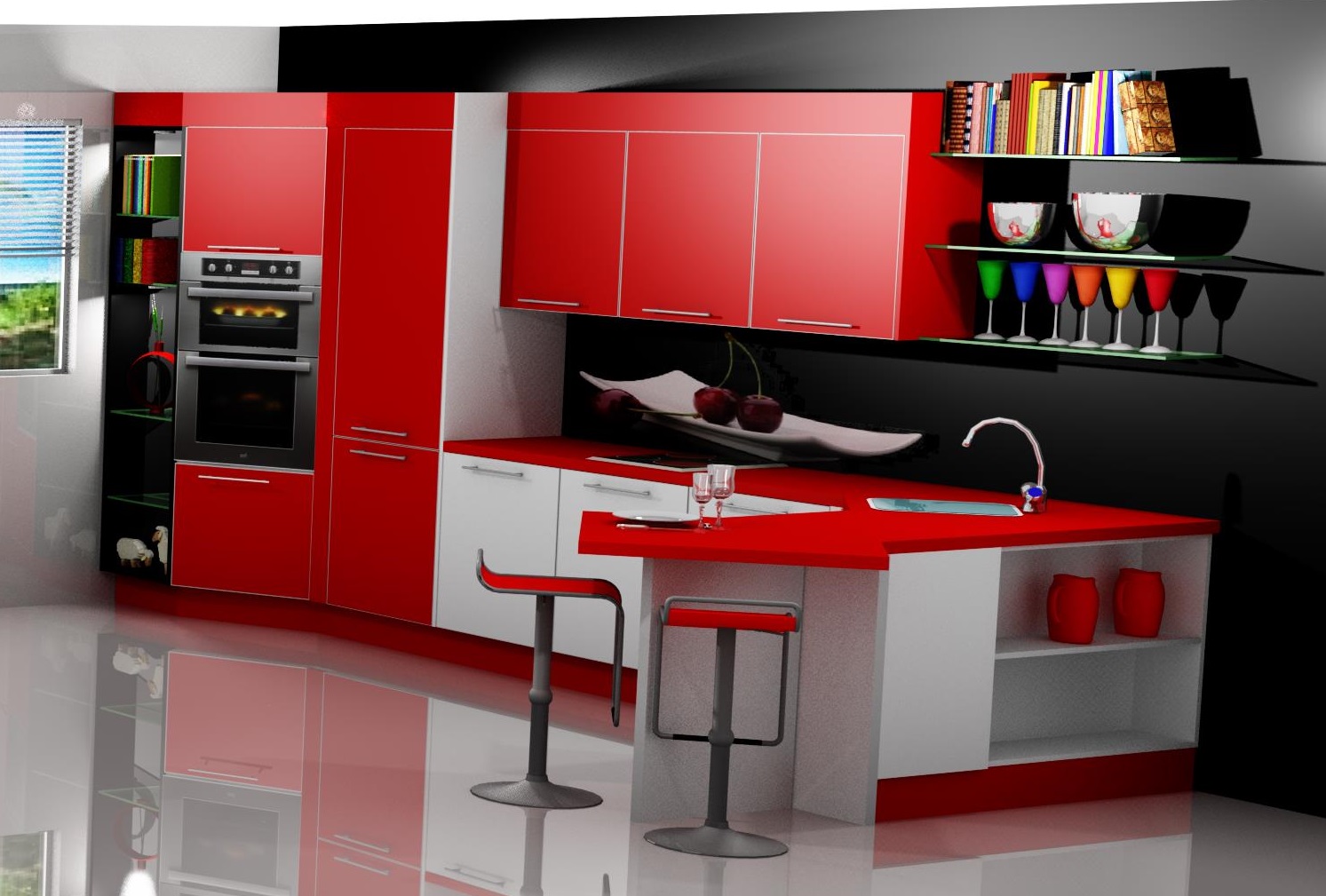 Proyectos y más: Cocina laminada en rojo y blanco