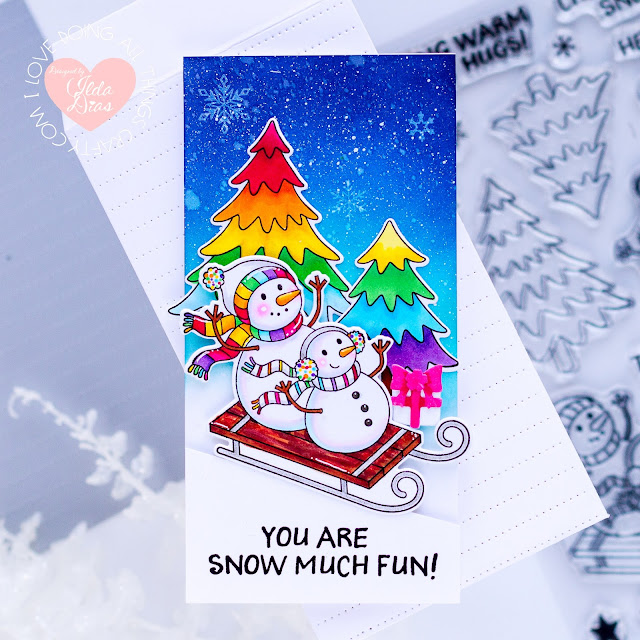 #tonicstudios, #tonicstudiosusa, #tonicstudiosstampclub,Snowmie Holiday Cards, Mini Slimline Cards,Tonic Studios, Stamp Club, Hop, Winter, Holiday, Christmas,Ink Blending, Tags, Card Making, Stamping, Die Cutting, handmade card, ilovedoingallthingscrafty, Stamps, how to,