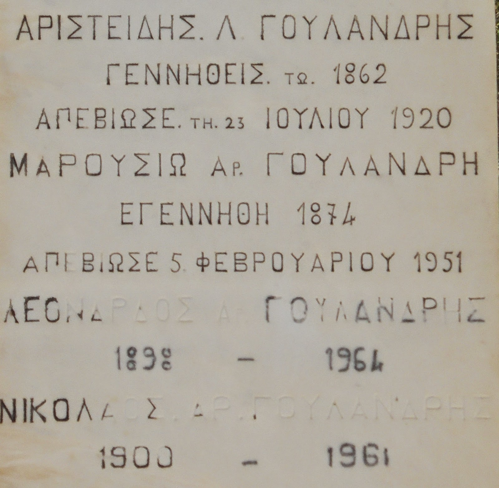 το ταφικό μνημείο του Αριστείδη Γουλανδρή στο νεκροταφείο της Άνδρου