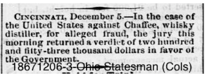 Image of news clipping about federal lawsuit against Chaffee & Co., Tippecanoe City, Ohio, in 1867.