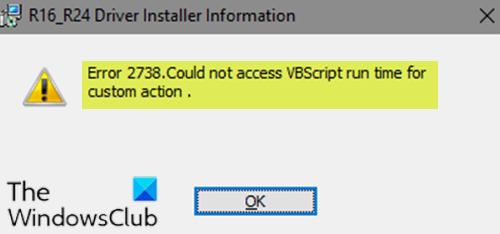 Error 2738: no se pudo acceder al tiempo de ejecución de VBScript para la acción personalizada