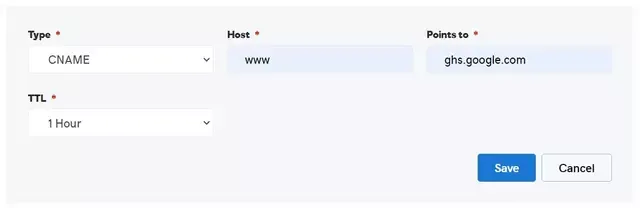 Adding CNAME record to connect blogspot website with Custom Domain