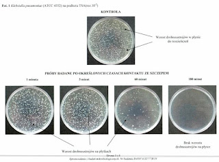 Badanie laboratoryjne Klebsiella pneumoniae Vs Strong Niejonowe srebro Vitacolloids str 5