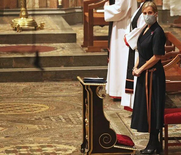 The Countess of Wessex attended the All Souls' Day service at Westminster Abbey. Mark Spencer navy swing midi blazer dress half sleeve