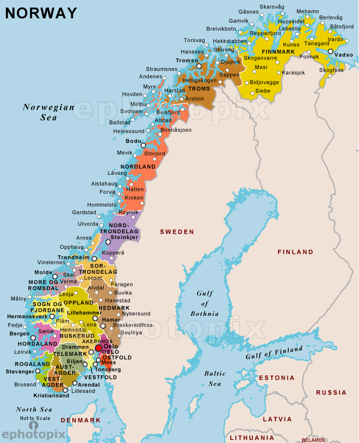 Kart over Norge By Regional Provinsen