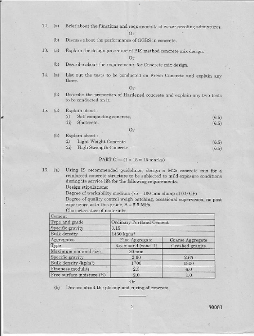 Anna University CE 8404 Concrete Technology APRIL/MAY 2019. Question Paper University Question