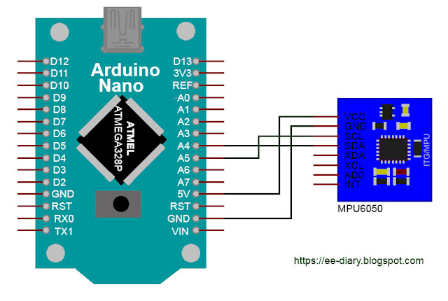 Schematic Circuit of Arduino Nano and MPU-6050