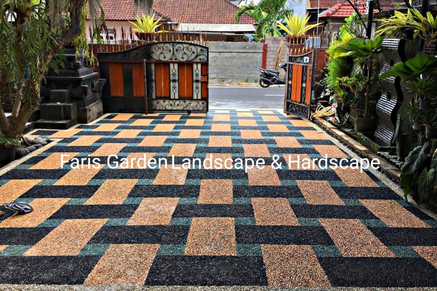 Contoh Model Desain Lantai Carport Garasi Batu Alam Koral Sikat Jasa
