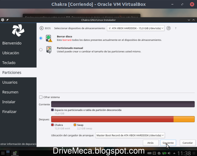 Particionamos el disco para instalar Chakra Linux