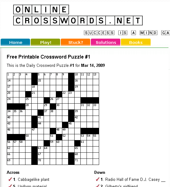 Free Printable Crossword Puzzles