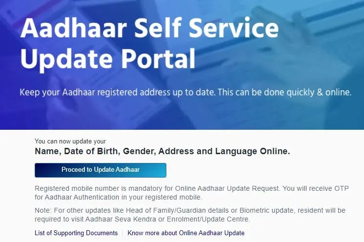 aadhaar self service update portal