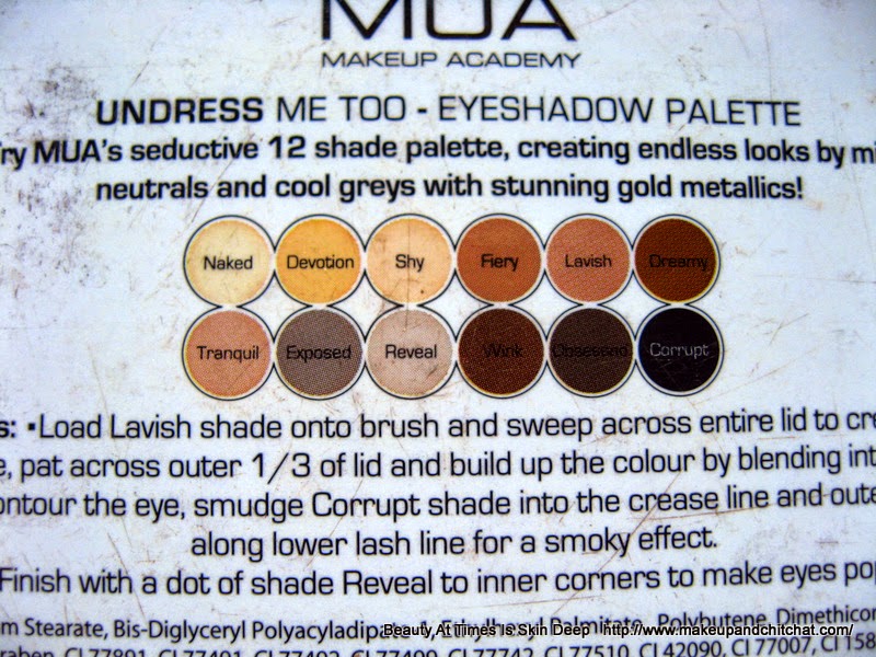 MUA Undress Me Too Palette MUA Undress Me Too Palette shade names