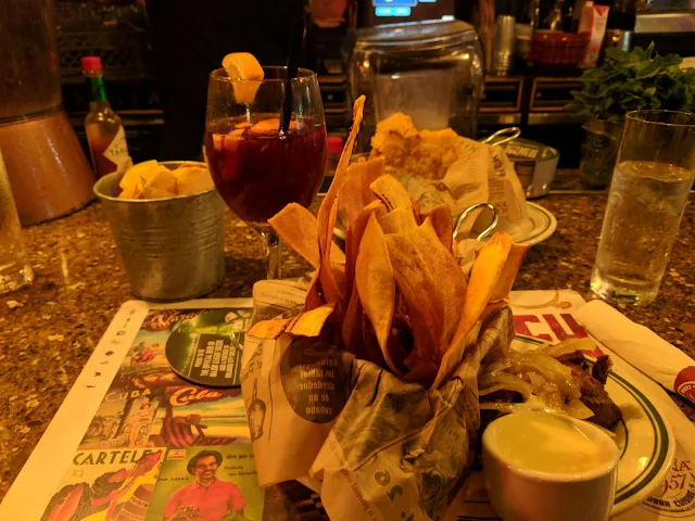 Plantain chips and sangria from Havana 1957 on Española Way in Miami South Beach