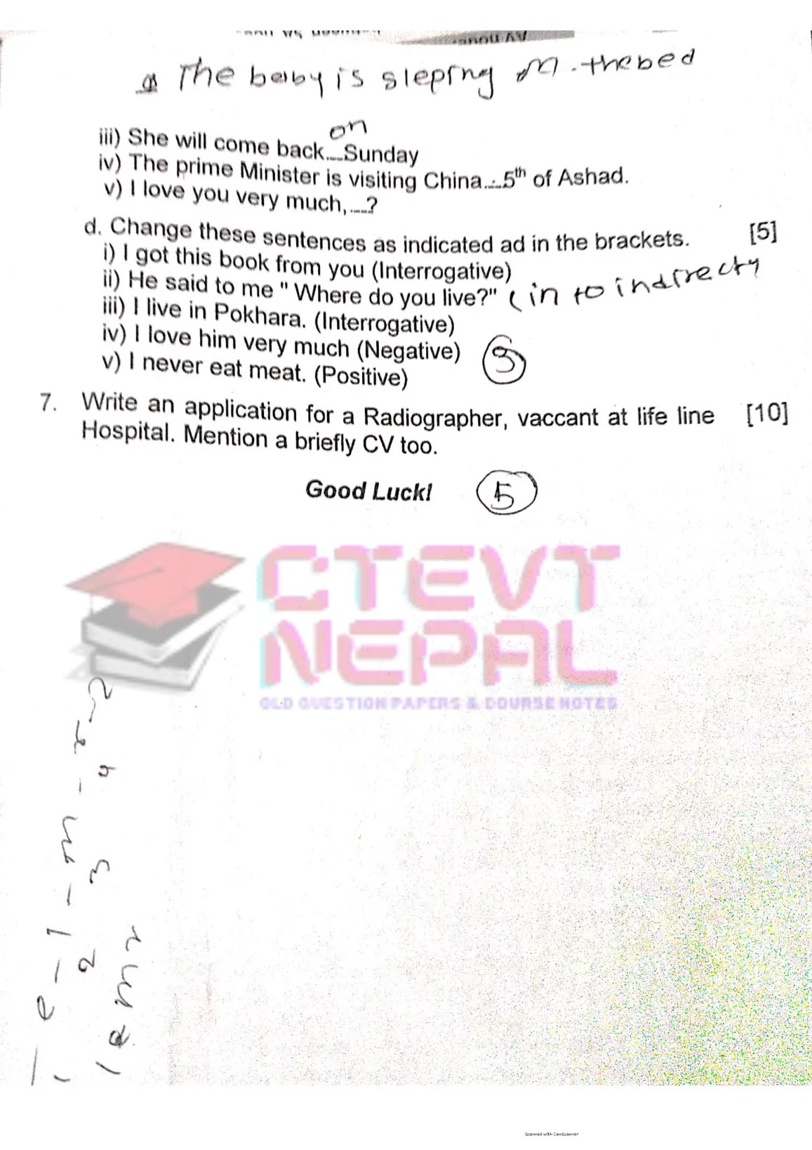 English 1st Year Question Papers CTEVT Certificate/Diploma in