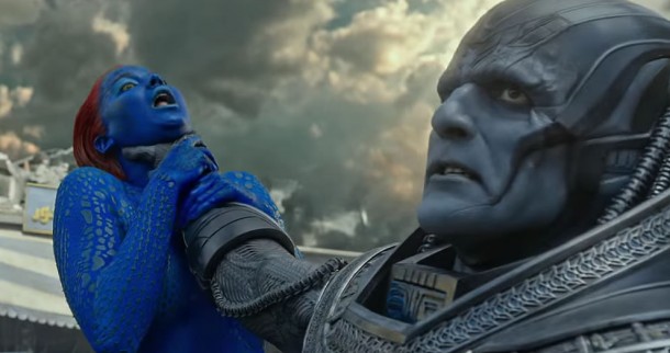 Jennifer Lawrence (Mística) y Oscar Isaac (Apocalipsis) en una escena de X-Men