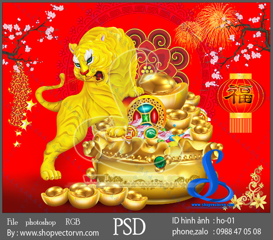 Ho Phong Thuy MA VANG 24K Tượng Hổ đúc đồng Mạ Vàng 24k dát vàng