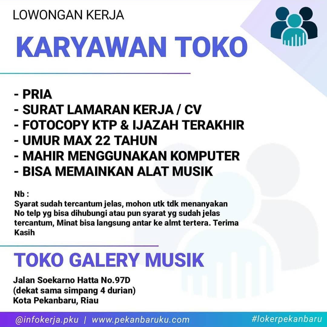 Lowongan Kerja Toko Galery Musik Pekanbaru Terbaru Maret 2020 - Loker