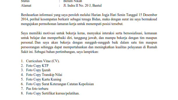 Contoh Surat Lamaran Magang Bidan Di Puskesmas