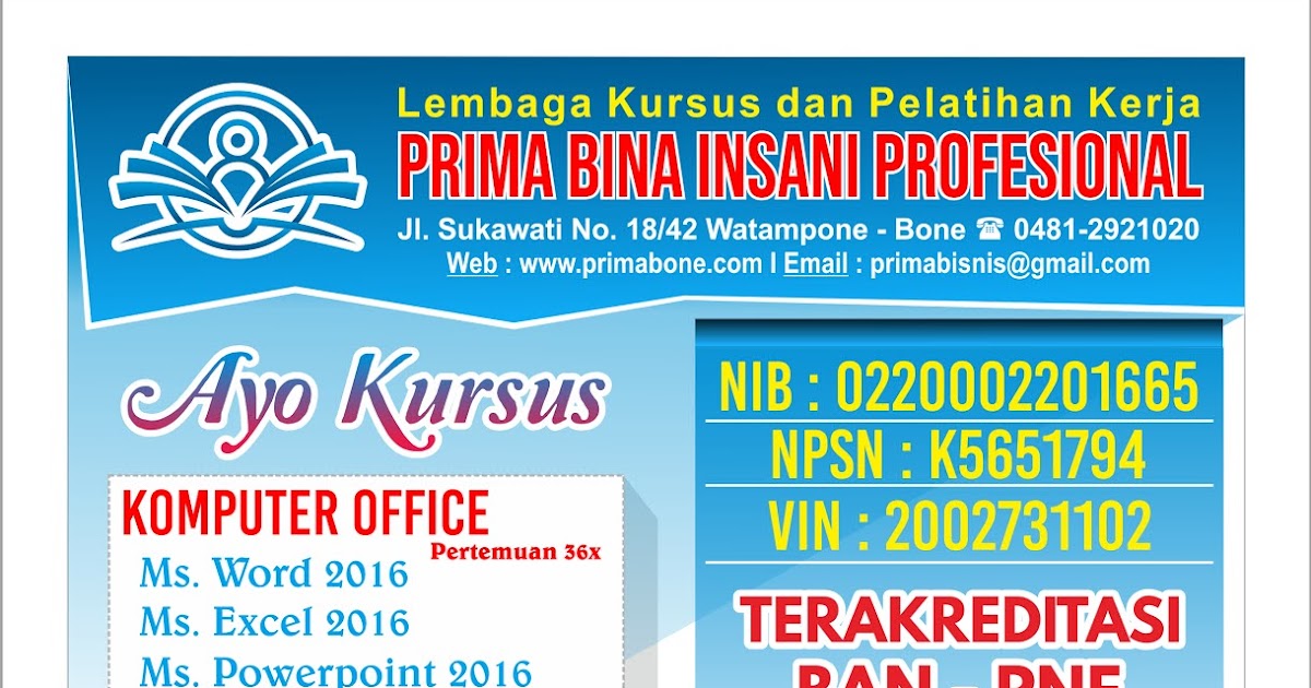 BROSUR KURSUS KOMPUTER UPDATE JULI 2021 LKP Prima Bina