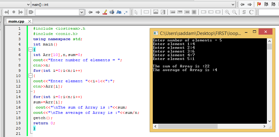 c++ program to find the sum and average of one dimensional integer ...