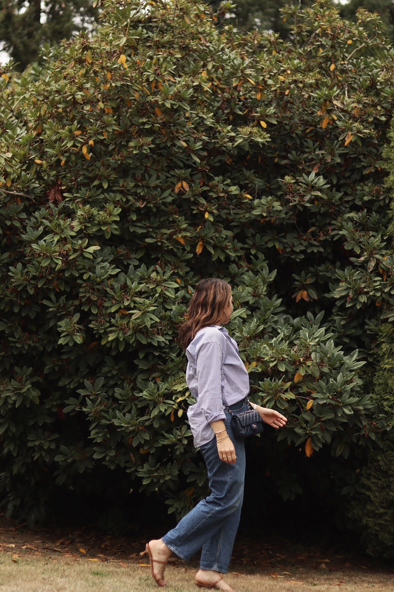 striped blouse levis dad jeans outfit chanel mini flap rectangle