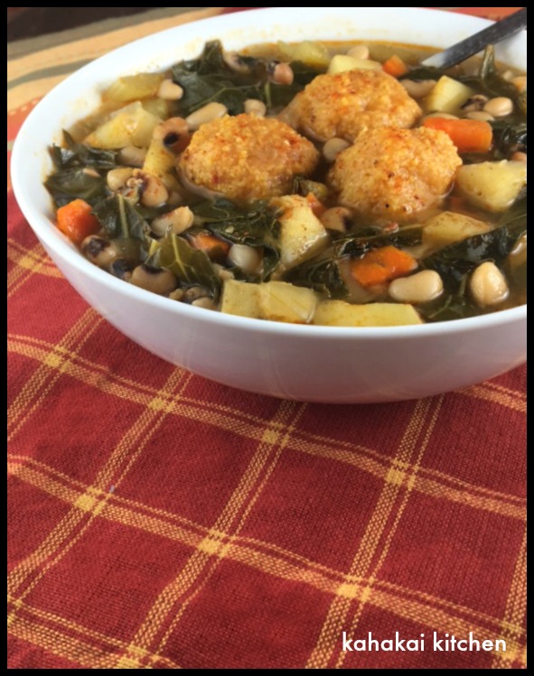 Kahakai Kitchen Potato & Collard Greens Soup with MapleCornmeal