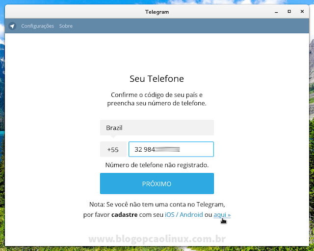 Crie uma nova conta no Telegram pelo próprio aplicativo do Telegram para computadores