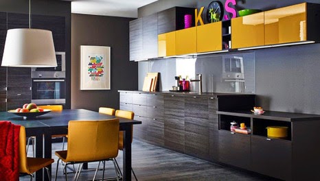 new collection IKEA kitchen units, designs and reviews, black and yellow combination