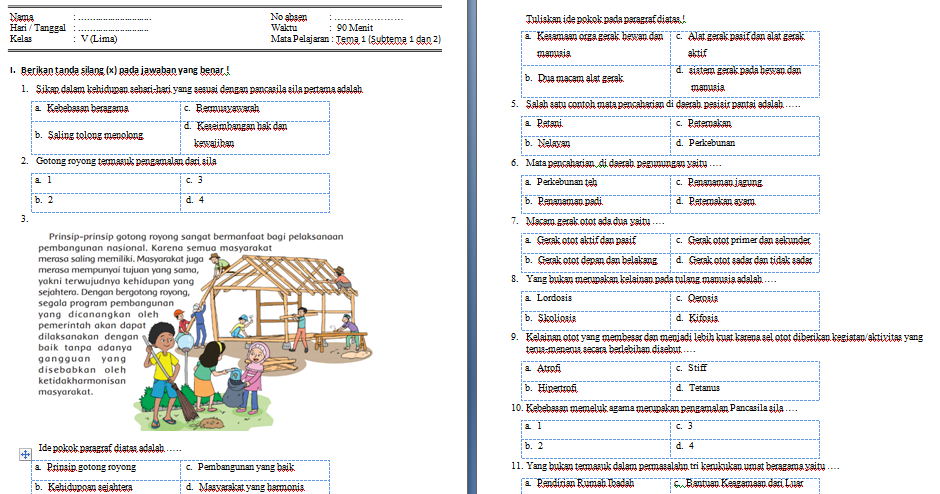 Soal PTS UTS Kelas 5 Semester 1 K13 Tahun 2020 | Arsip Pembelajaran