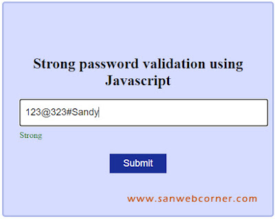 Strong password validation using JavaScript