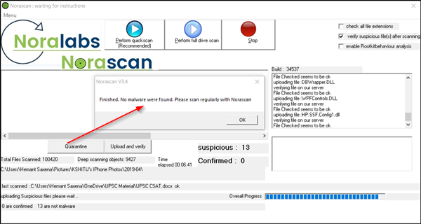 Analyseur de logiciels malveillants Norascan pour Windows