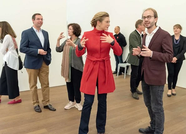 Duke Guillaume and Hereditary Grand Duchess Stéphanie at Night of Museums event. Stephanie wore red wool coat