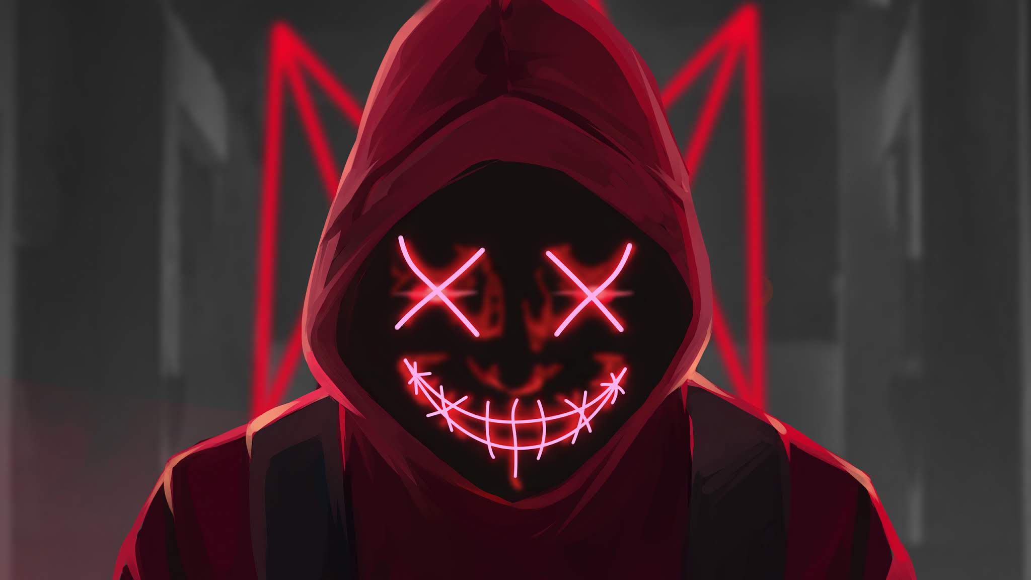 Anonymous Red Mask Neon - XFXWallpapers