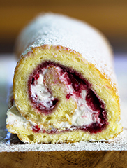 Raspberries & Boysenberry Jam Cream Roulade w/ Vanilla Sponge Cake (GF)