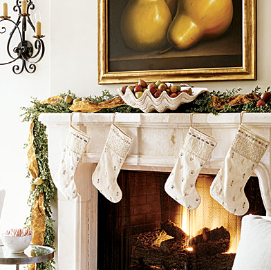 clam bowl on Christmas mantel