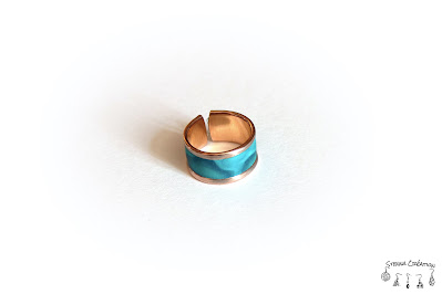 Bague pâte polymère canne géométrique Mica Shift turquoise corail blanc Sculpey Cernit Fimo Stenna