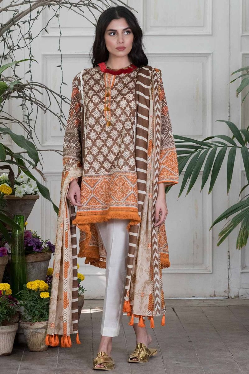 Khaadi Unstitched 2 Piece Summer Lawn Collection 2018 SKU M18203Brown