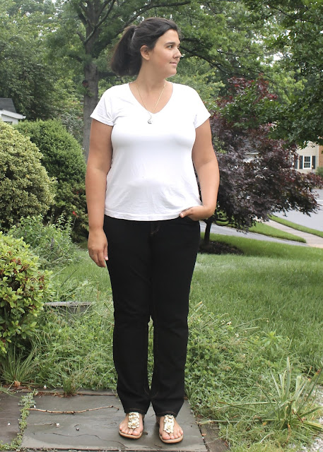 Black pull-on stretch jeans made from the Ginger Jeans sewing pattern by Closet Case Files.