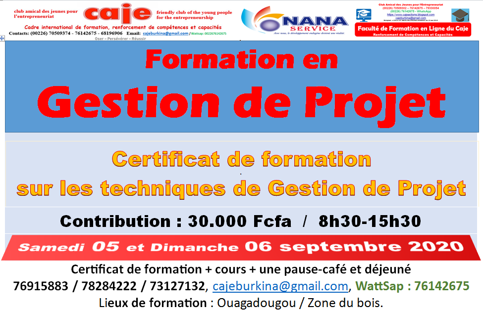 Caje Burkina Certificat de Formation en Gestion de Projet