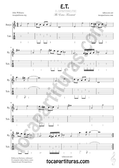  ET Banjo Tablatura y Partitura de Punteo Tablature Sheet Music for Banjo Tabs Music Scores
