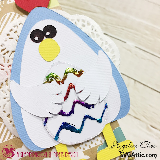 ScrappyScrappy: My Favorite Chick with SVG Attic #svgattic #scrappyscrappy #jgwcottontailbunny #giftbag #papercraft #easter #thermoweb #foil #rainbowfoil #trendytwine #nuvodrop