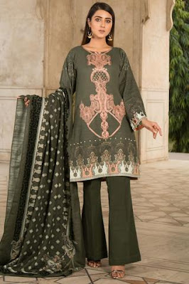 warda winter collection embroidered khaddar green suit with printed dupatta