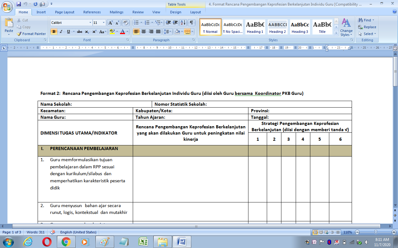Format Rencana pengembangan keprofesian berkelanjutan