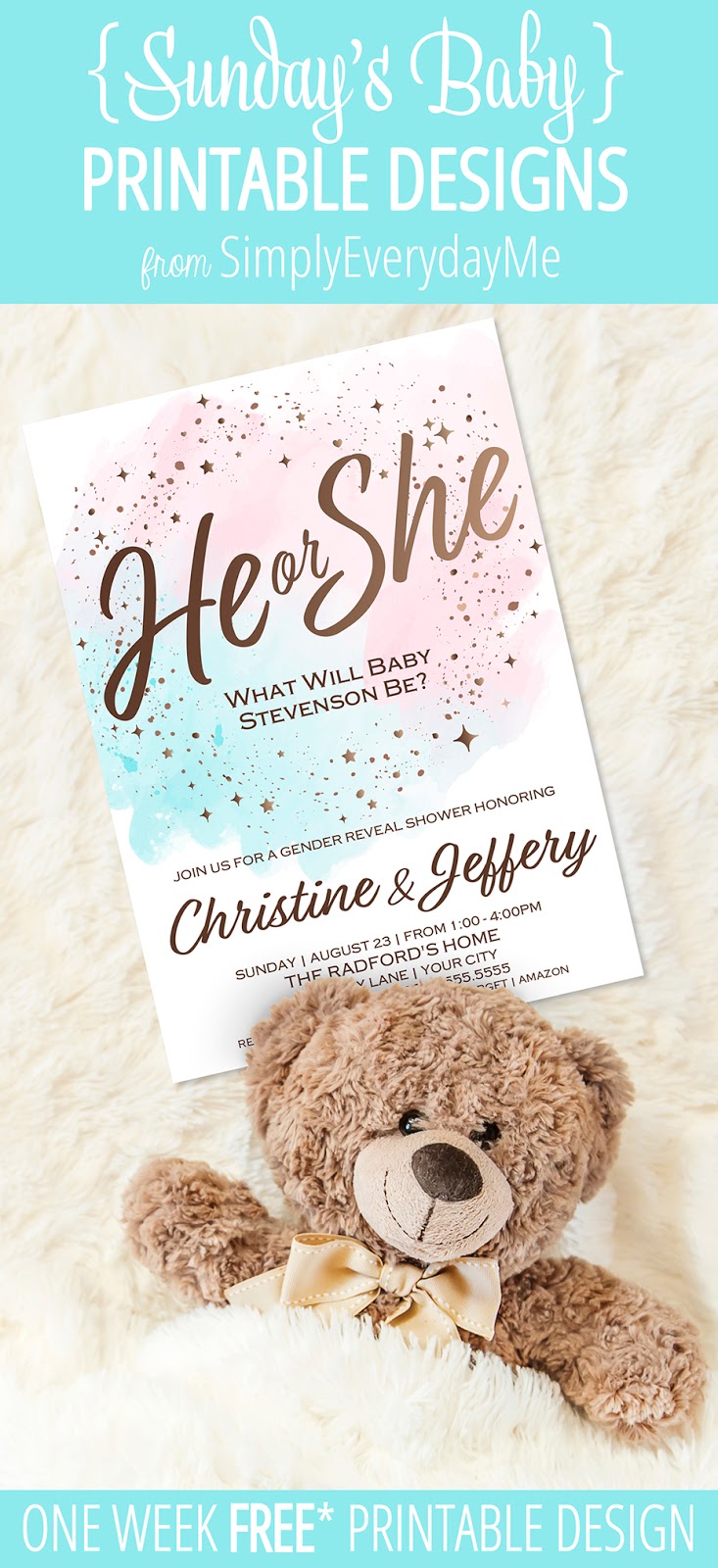 SimplyEverydayMe {SUNDAY'S BABY}... He or She baby shower invitation...