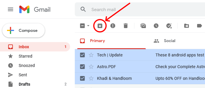 архивировать электронную почту в Gmail