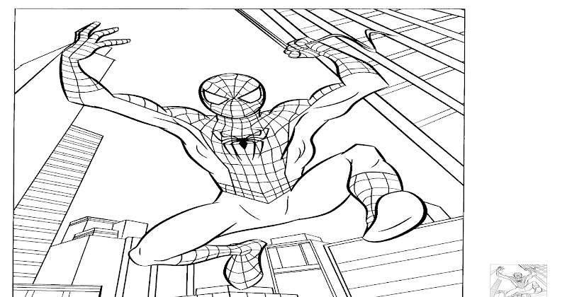 Coloring Page Of Spiderman Swinging With Webs