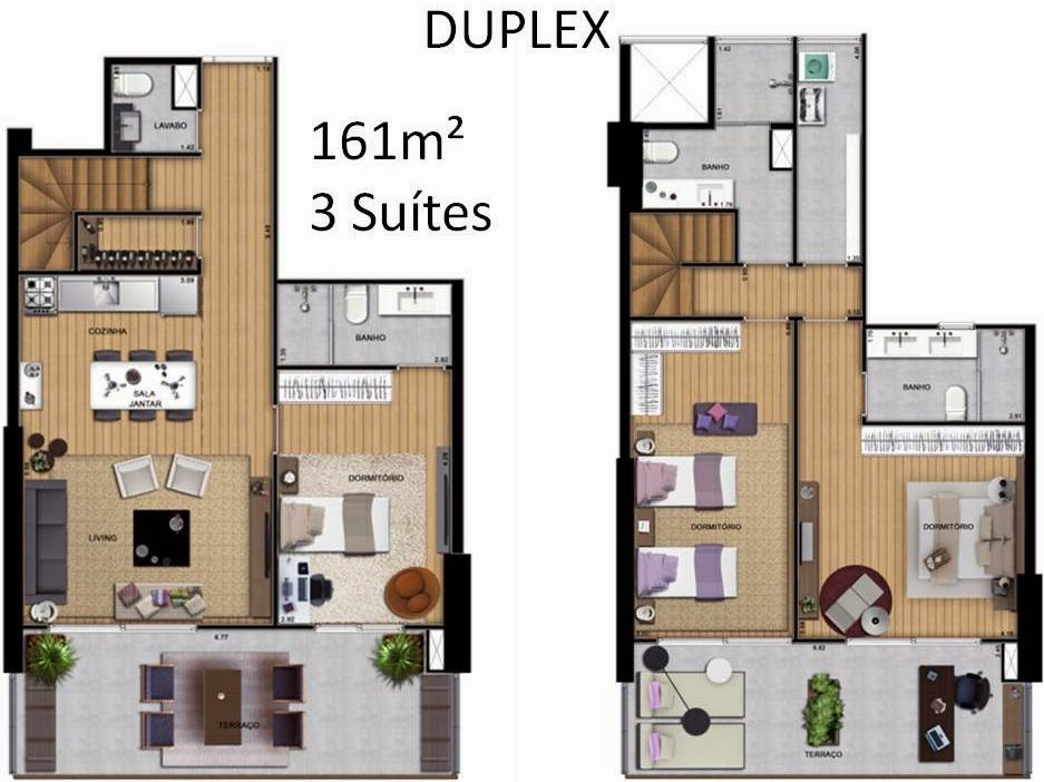 PLANTA DUPLEX - 161 m² - 3 Suites