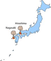 Mapa que muestra las ubicaciones de Hiroshima y Nagasaki en Japón